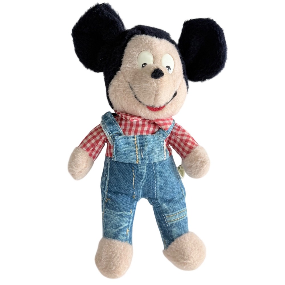 Knickerbocker Mickey Mouse Plush Kids 12in Blue Red Vintage 1976 Overalls